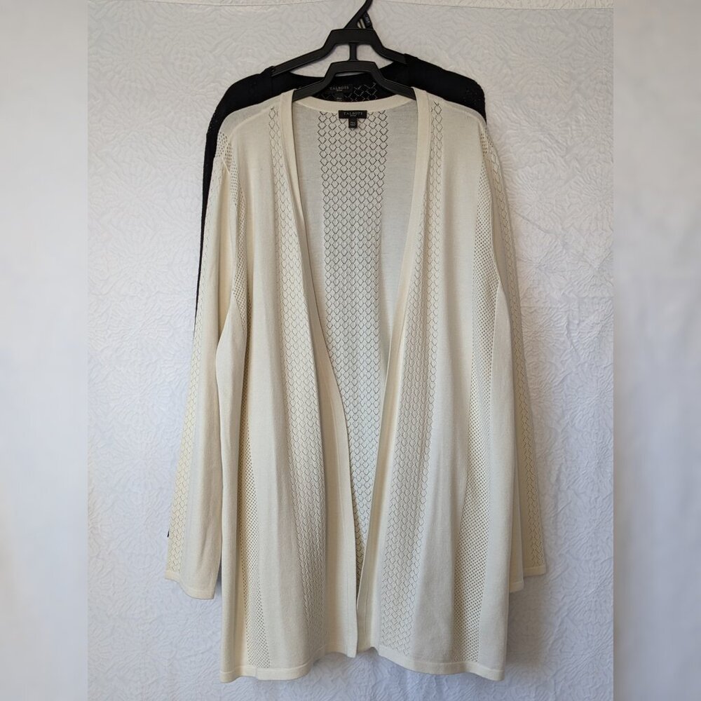 Bundle (2) TALBOTS Long Pointelle No-close Cardigan Size Petite XL Black White
